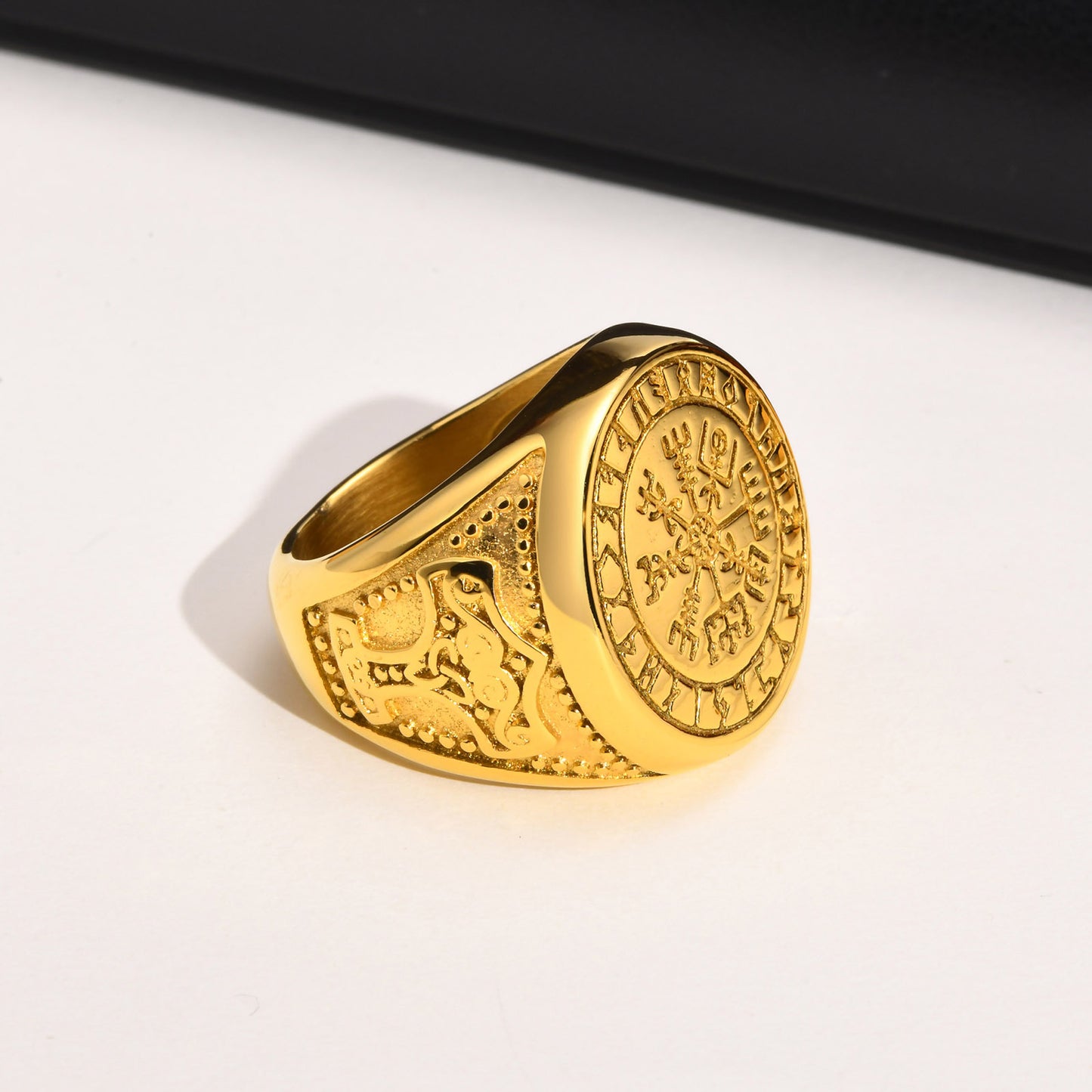 Retro Mens Punk Turquoise Titanium Steel Chain Ring