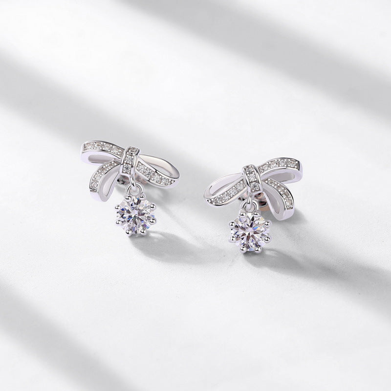 S925 Sterling Silver Moissanite Bow Stud Earrings