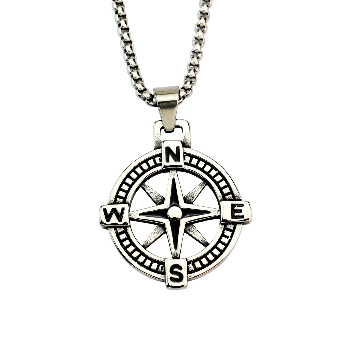 Vintage Compass Stainless Steel Men's Pendant Necklace