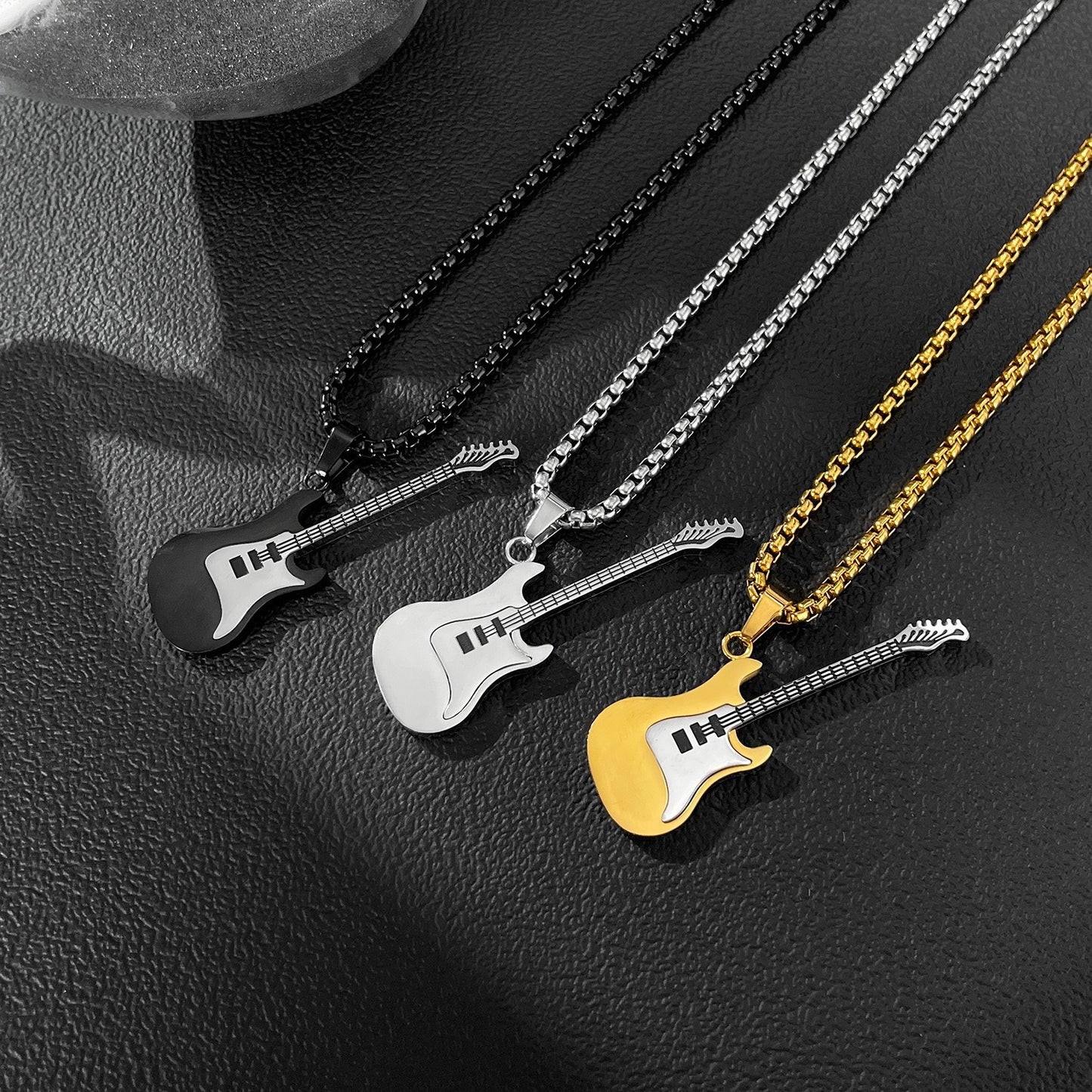 Planderful Stainless Steel Guitar Pendant Necklace Unisex Street Style Hip Hop Gift For Him And Her