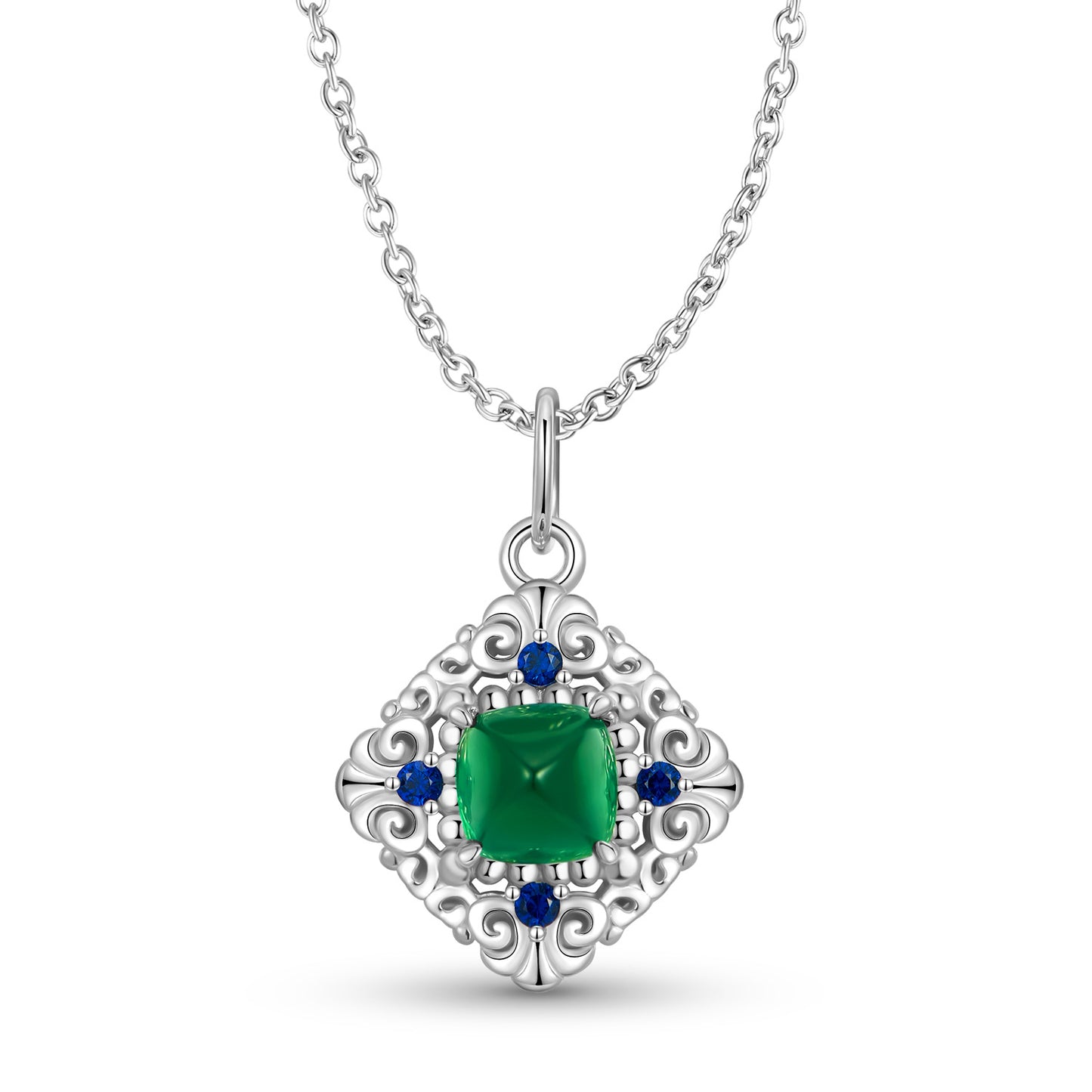 Planderful Everyday Genie Necklace – Creative Retro Pattern S925 Silver with Green Nano Zircon