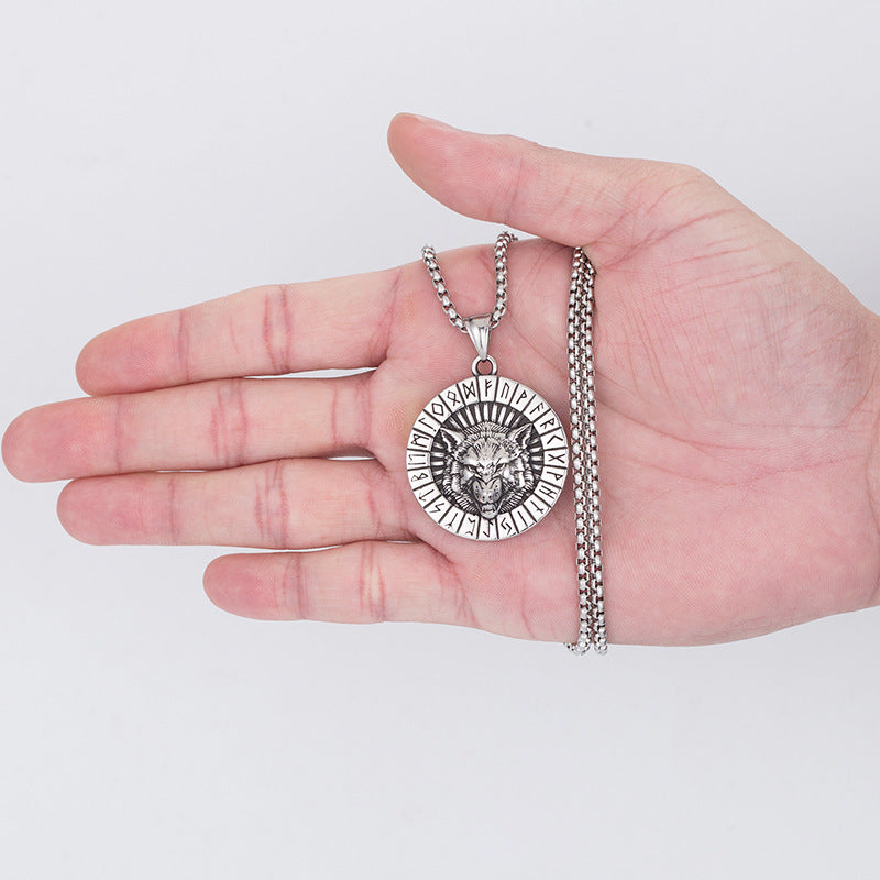 Steel Necklace - Statement Nordic Viking Wolf Head Rune Pendant For Men And Collectors