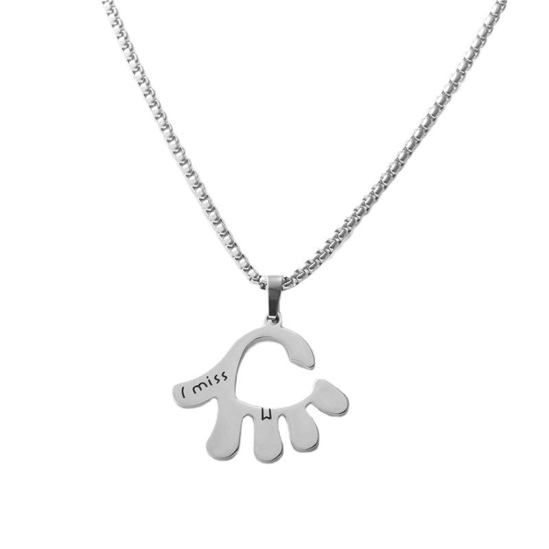 Stylish Titanium Steel Palm Pendant Necklace for Men - Personalized Retro Design for Couples