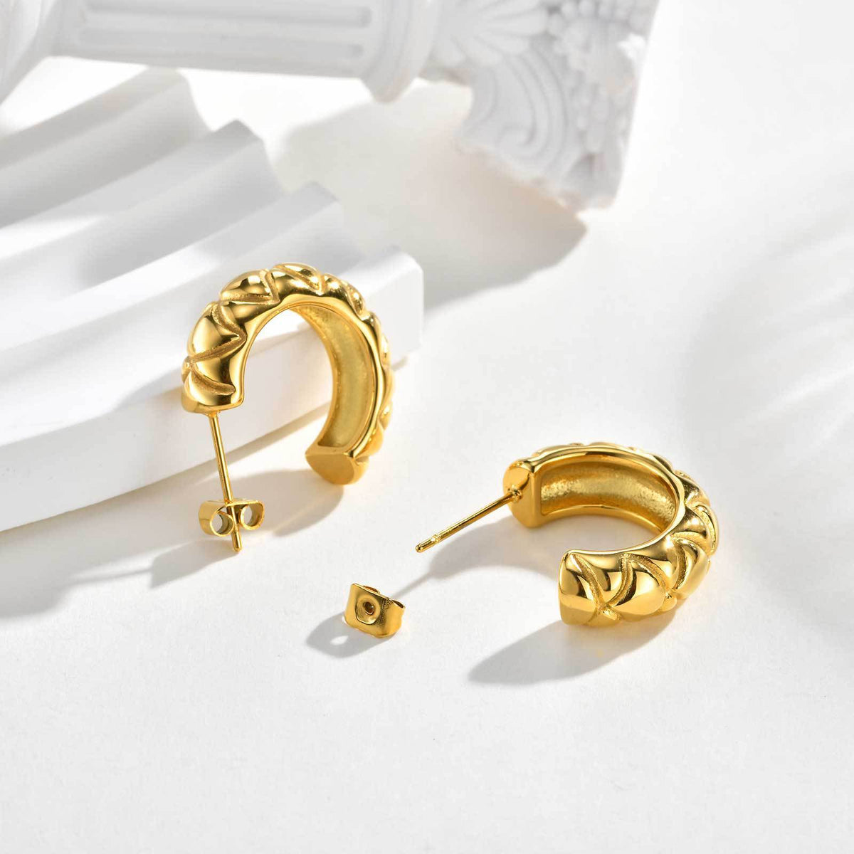 Gold-Tone Textured Scale Huggie Hoop Earrings