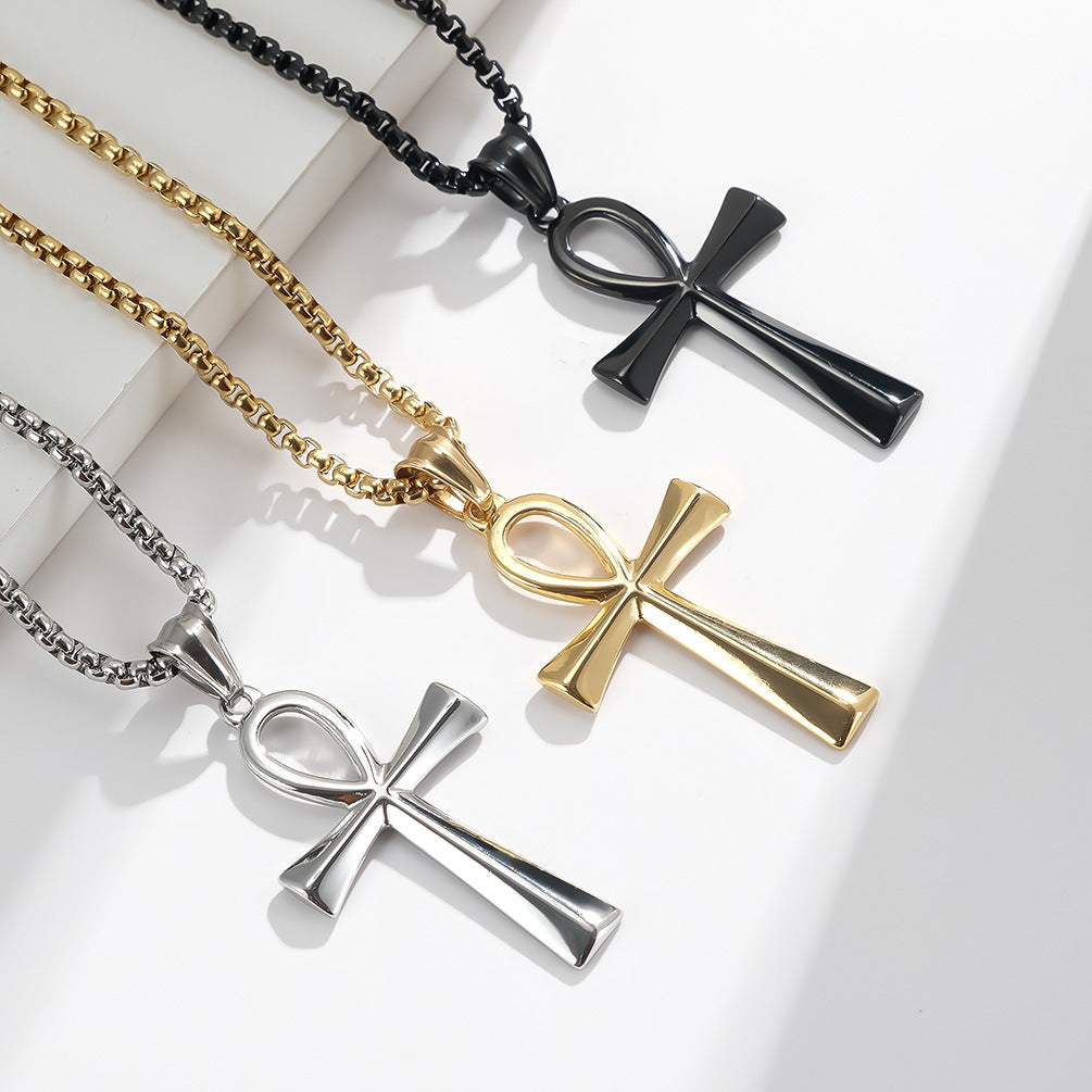 Steel Necklace – Elegant Ancient Egyptian Anka Cross Pendant For Everyday Wear And Layering