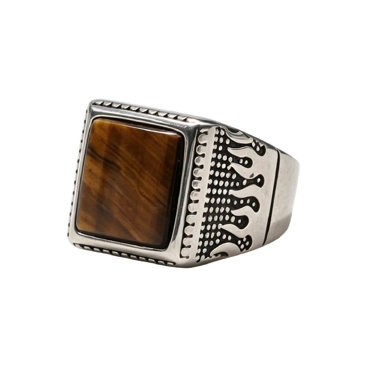 Flame-Detail Gemstone Titanium Steel Ring