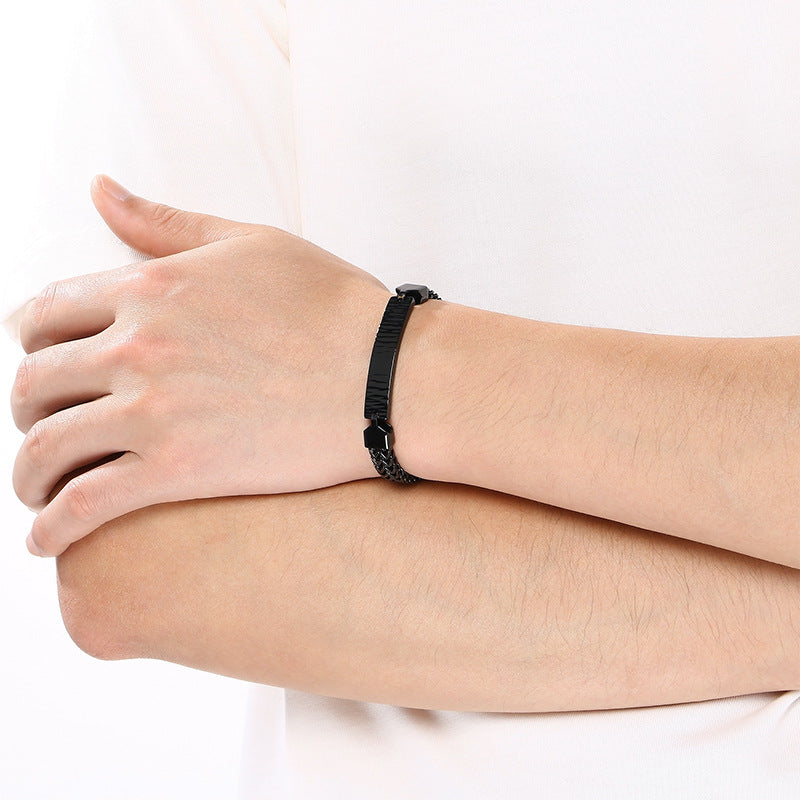 Style Titanium Steel Front & Back Chain Bracelet – Stainless Steel Curved Bar