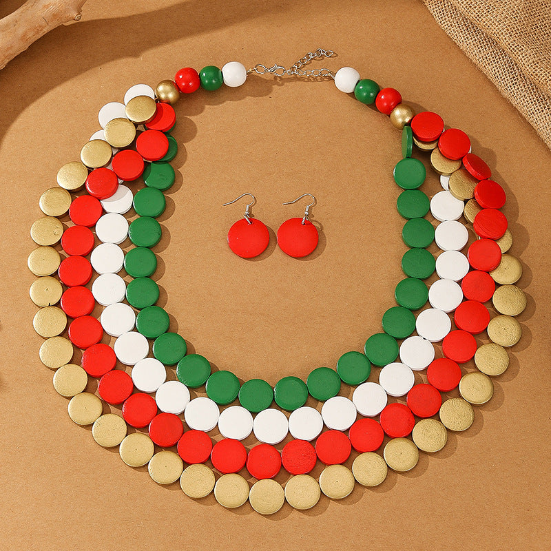 Planderful Savanna Rhythms Necklace Earrings Set – Unique Contrasting Color Design