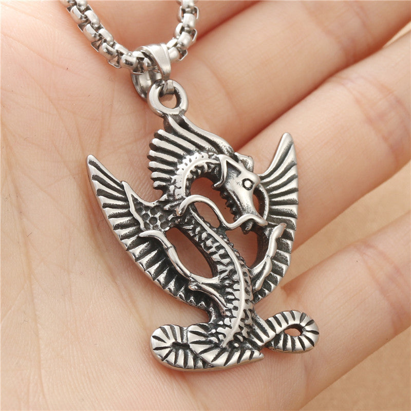Titanium Steel Dragon Pendant Necklace for Men - Retro Punk Style by Planderful