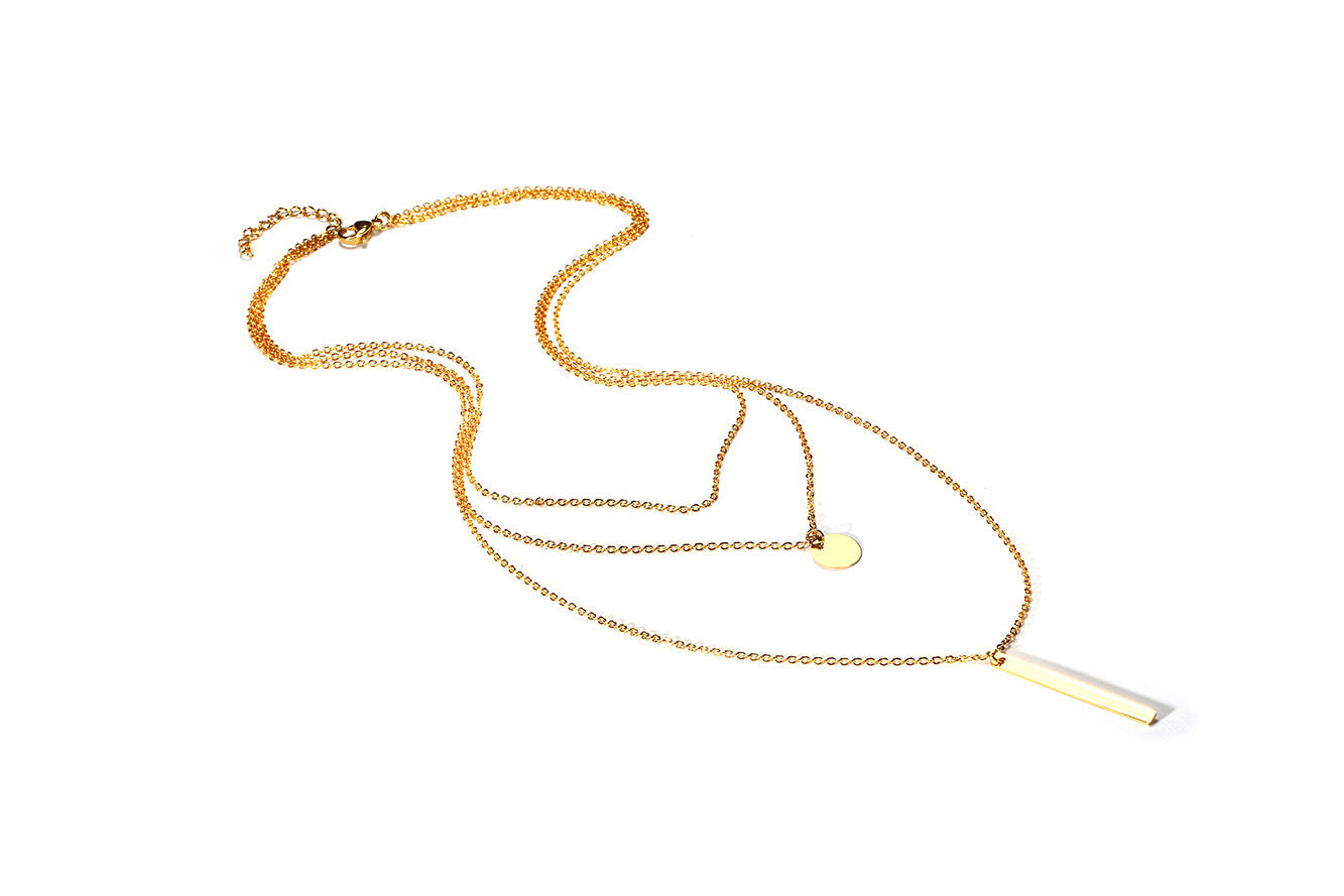 Rectangle Small Round Brand Women's Necklace Gold Steel