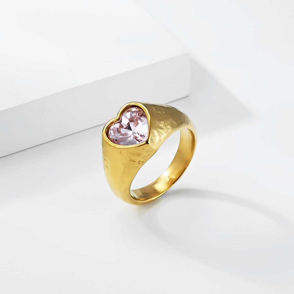 Steel Ring – Elegant Gold-Plated Heart-Shaped Everyday Wear Ring by Planderful Jewelry