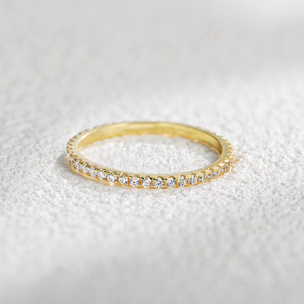 S925 Sterling Silver Plain Ring Row Zircon Ring Stacked