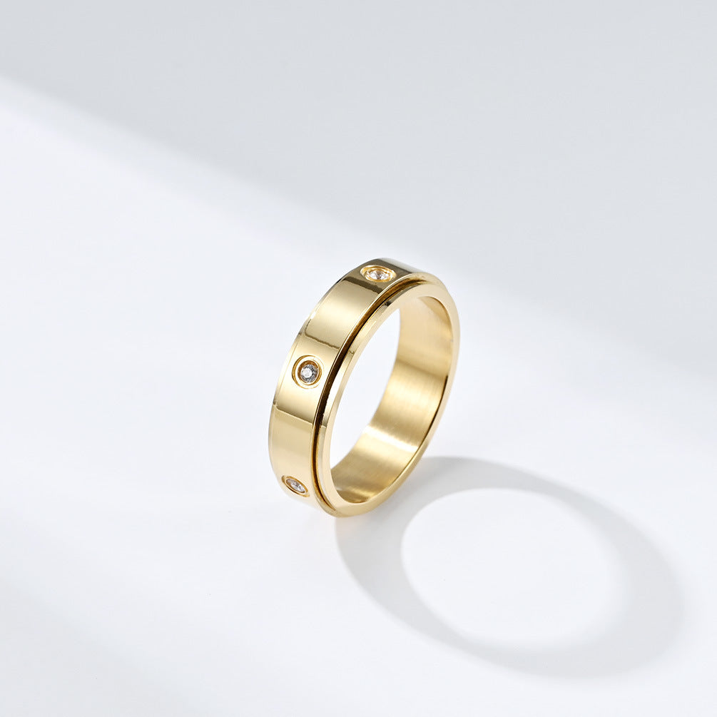 Planderful Zircon Inlaid Titanium Steel Rotating Ring For Men And Women Light Luxury Anxiety Relief Jewelry