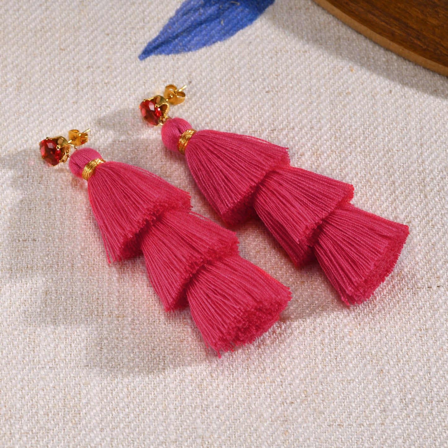 Various Stainless Steel Pomegranate Zircon Three-Color Earrings Women