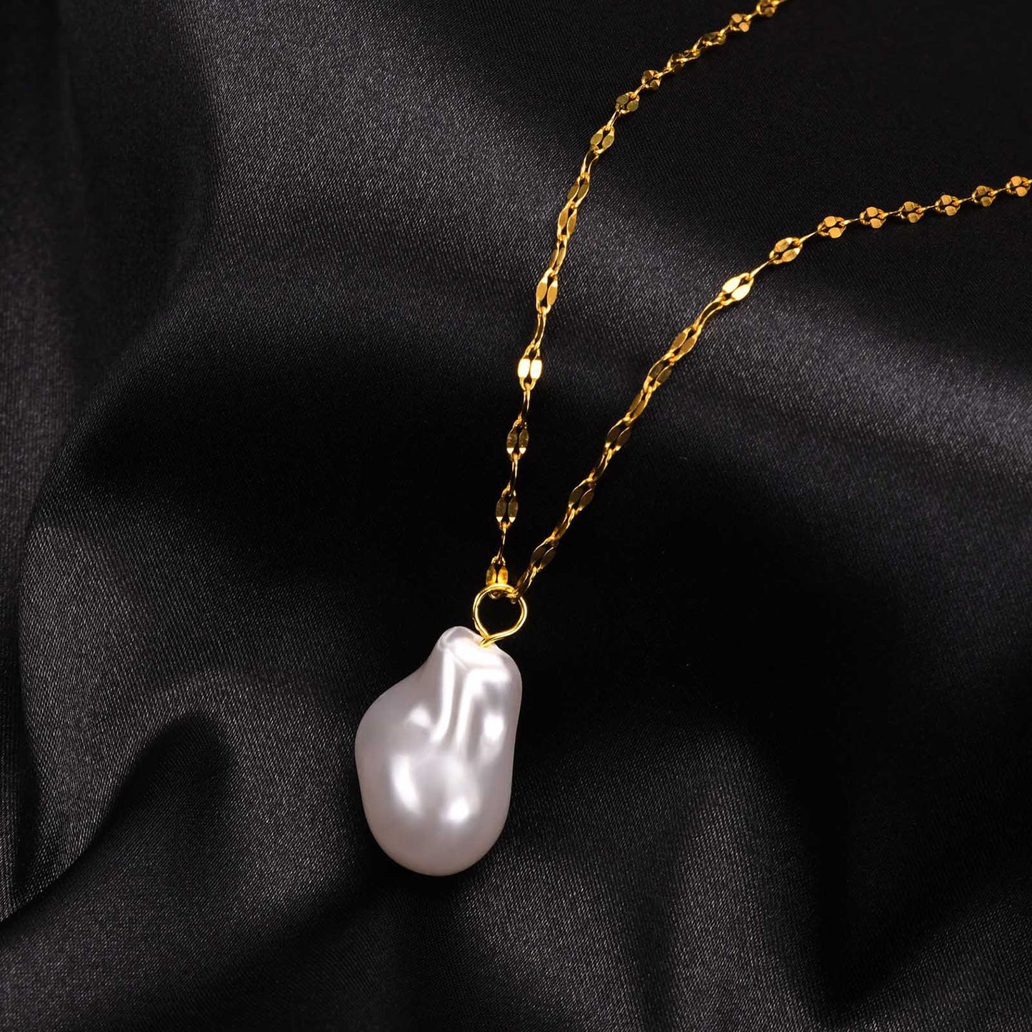 Stainless Steel Baroque Pearl Pendant Necklace and Pearl Gold Earrings