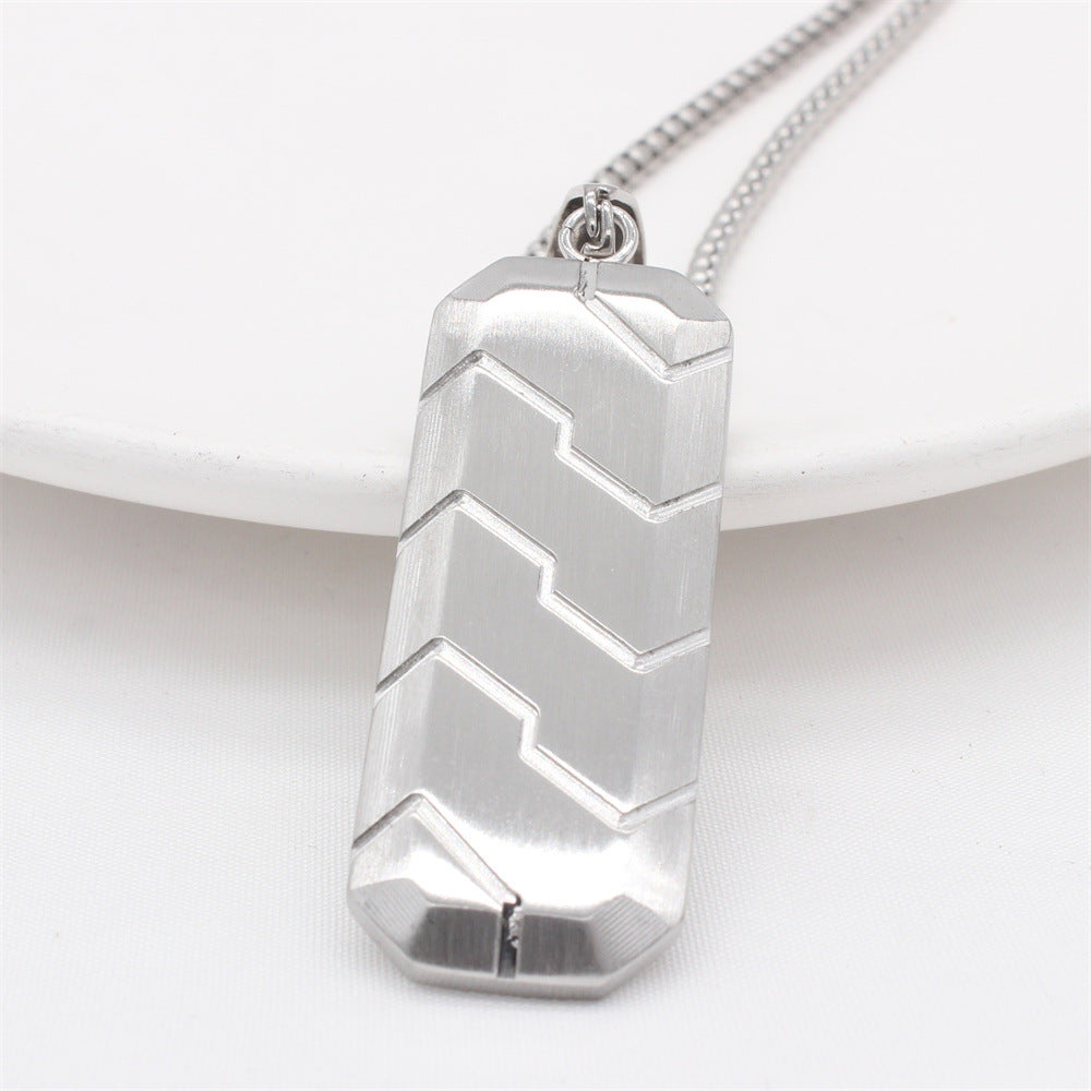 Tire Pattern Tag Pendant Stainless Steel Unisex Jewelry for Men Planderful Bold Modern Minimalist