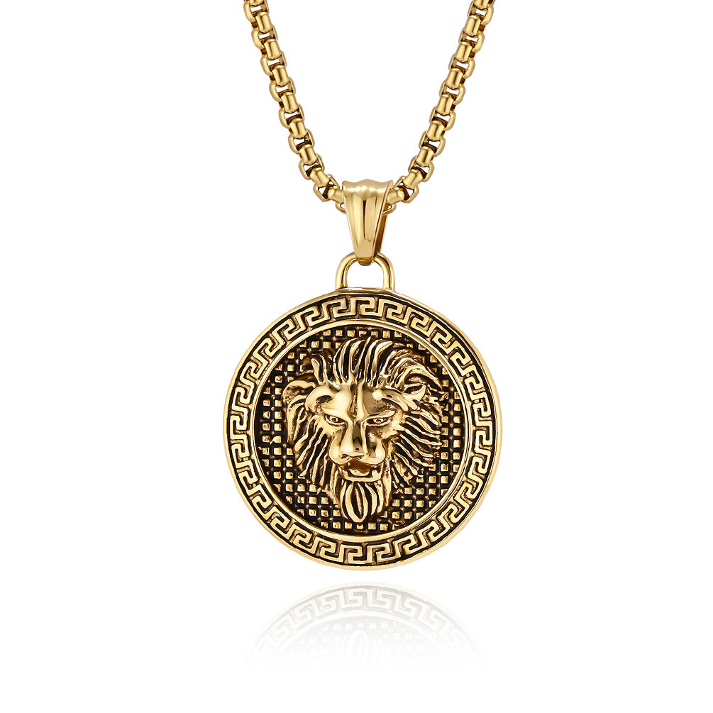 European And American Retro Lion Head Titanium Steel Pendant Necklace