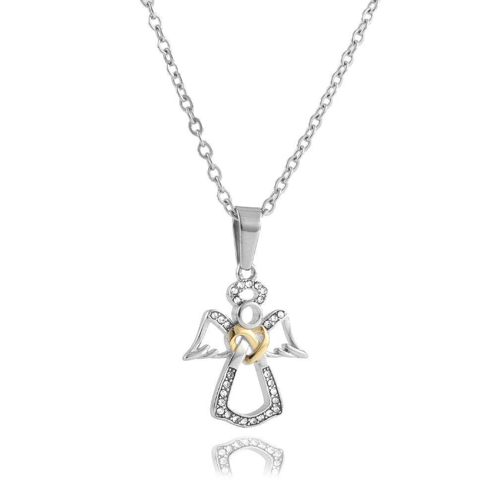 Titanium Steel Angel Wing Cross Pendant Necklace for Women - Personalized Punk Fashion Trend