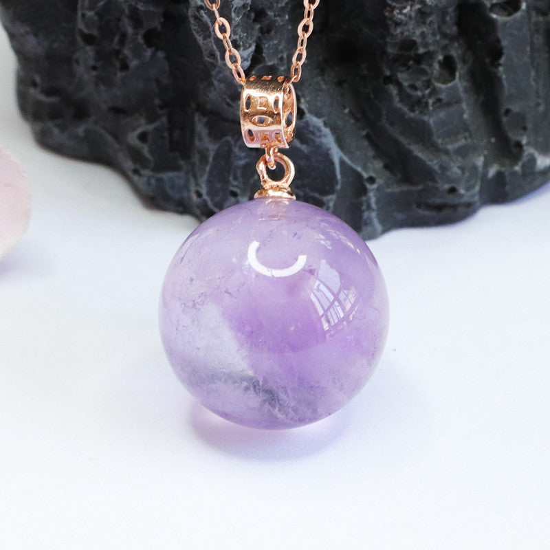 Amethyst Round Silver Pendant — No Chain