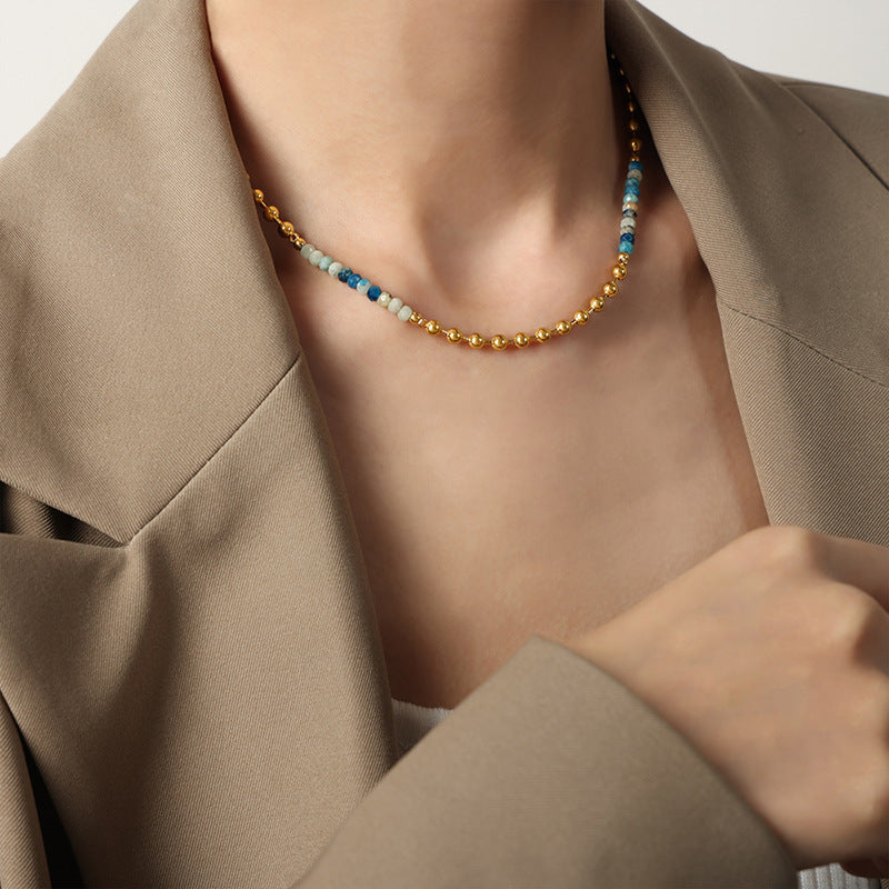 Regal Gemstone Beaded Necklace - Handcrafted Titanium Steel Jewelry