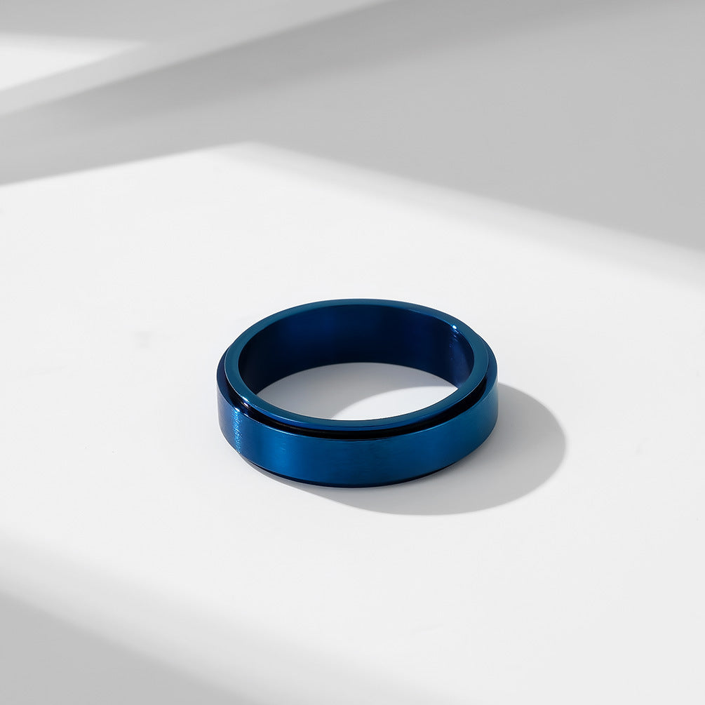 Planderful Rainbow Titanium Steel Ring For Couples Rotating Matte Sand Surface Stainless Steel Band Unisex