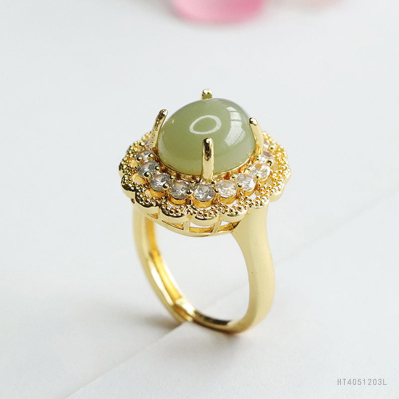 Qingshui Hetian Jade Floral Openwork Ring
