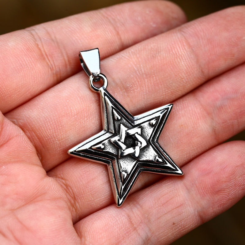 Retro Stainless Steel Five-Pointed Star Pendant for Men - Trendy Fashion Accessories Wholesale