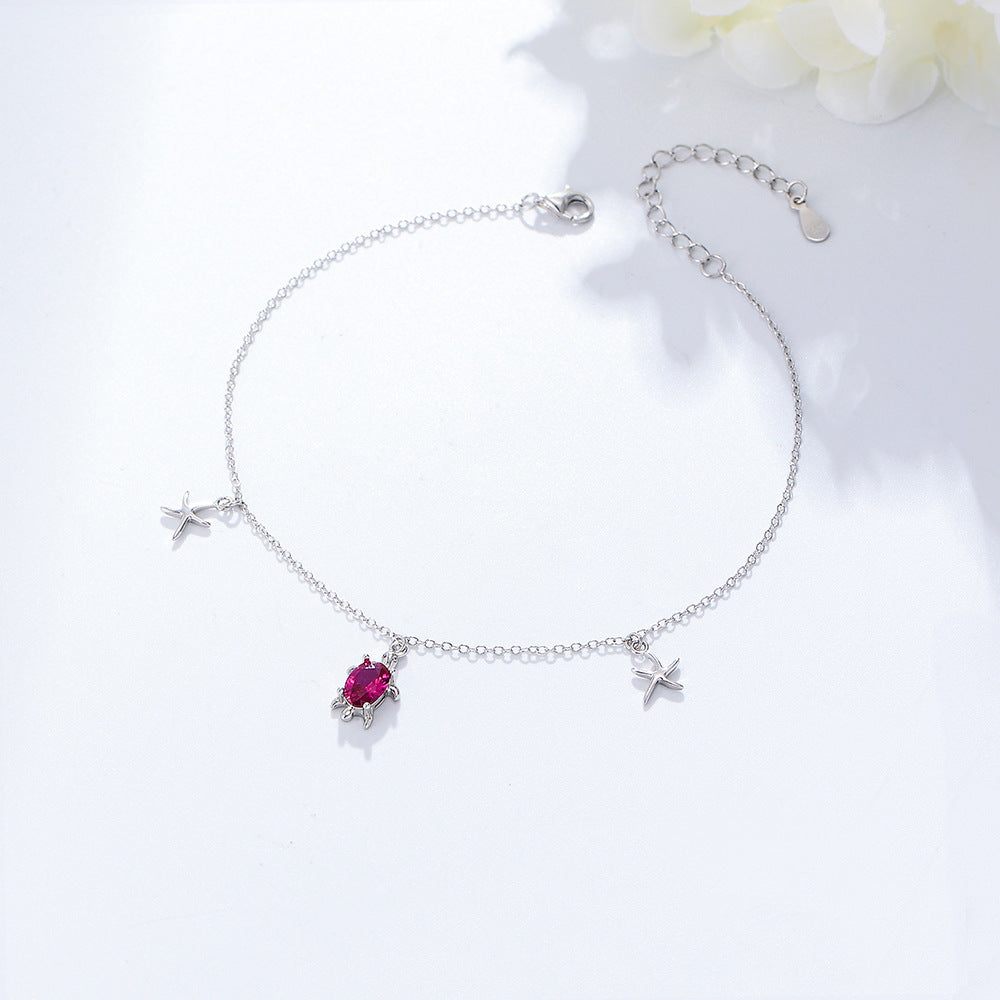 Bohemian S925 Sterling Silver Turtle Starfish Pendant Anklet Girl Tide Foot Bracelet