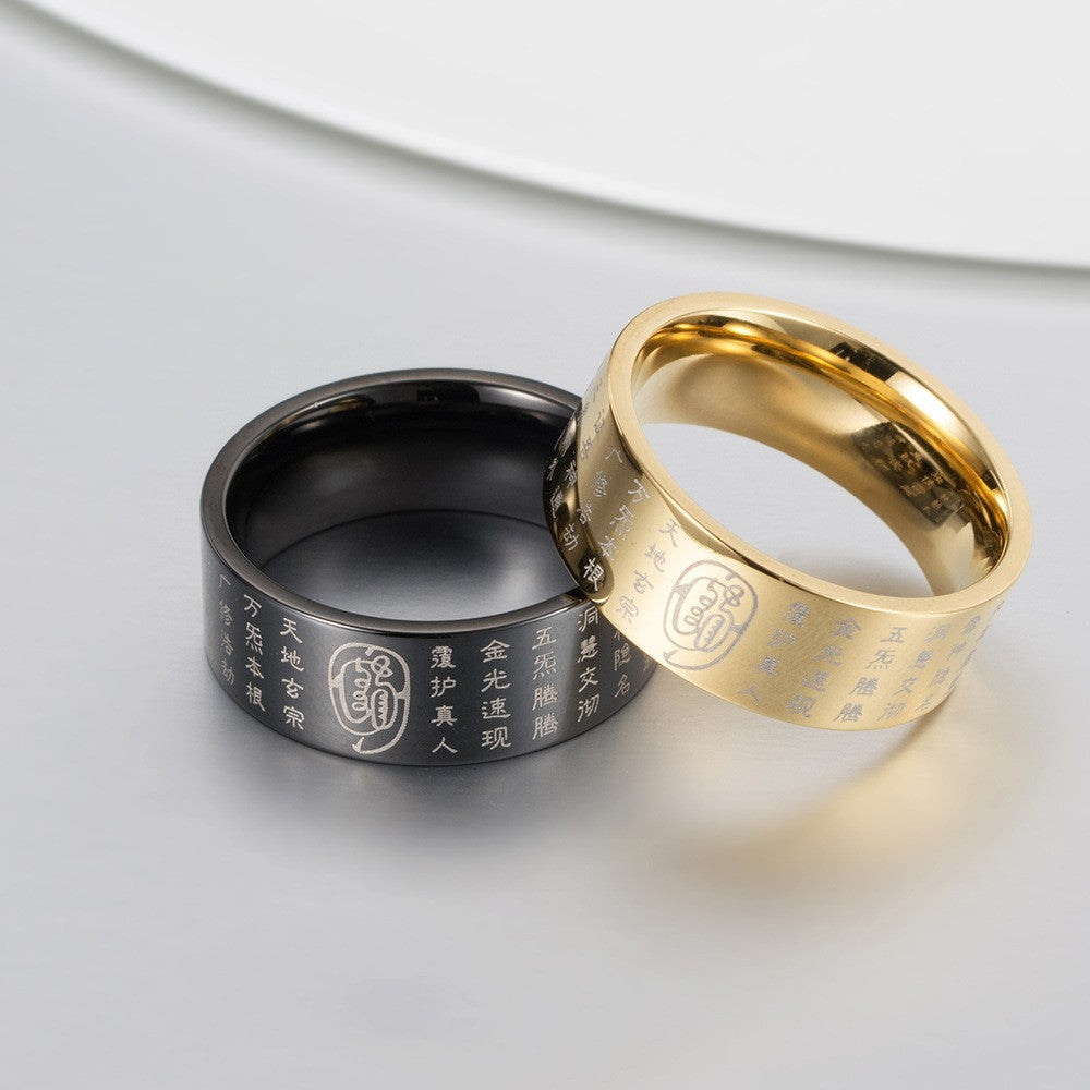 Taoist Symbol Gold-Tone Stainless Steel Ring for Men