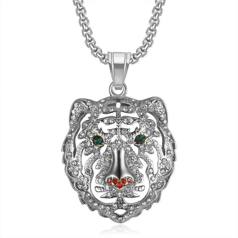 Rhinestone Necklace - Statement Tiger Head Pendant