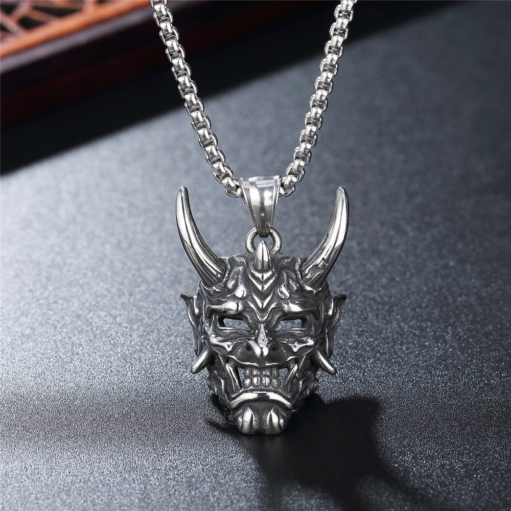Longhorn Prajna Mask Titanium Steel Pendant Necklace