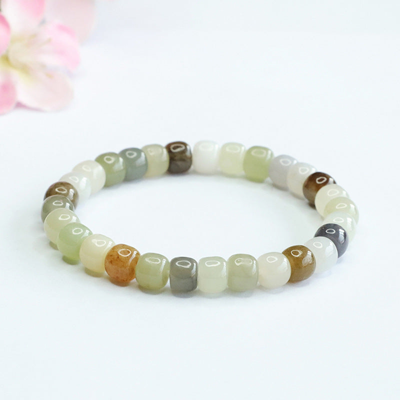 Clear Water Old Bead Sterling Silver Jade Bracelet