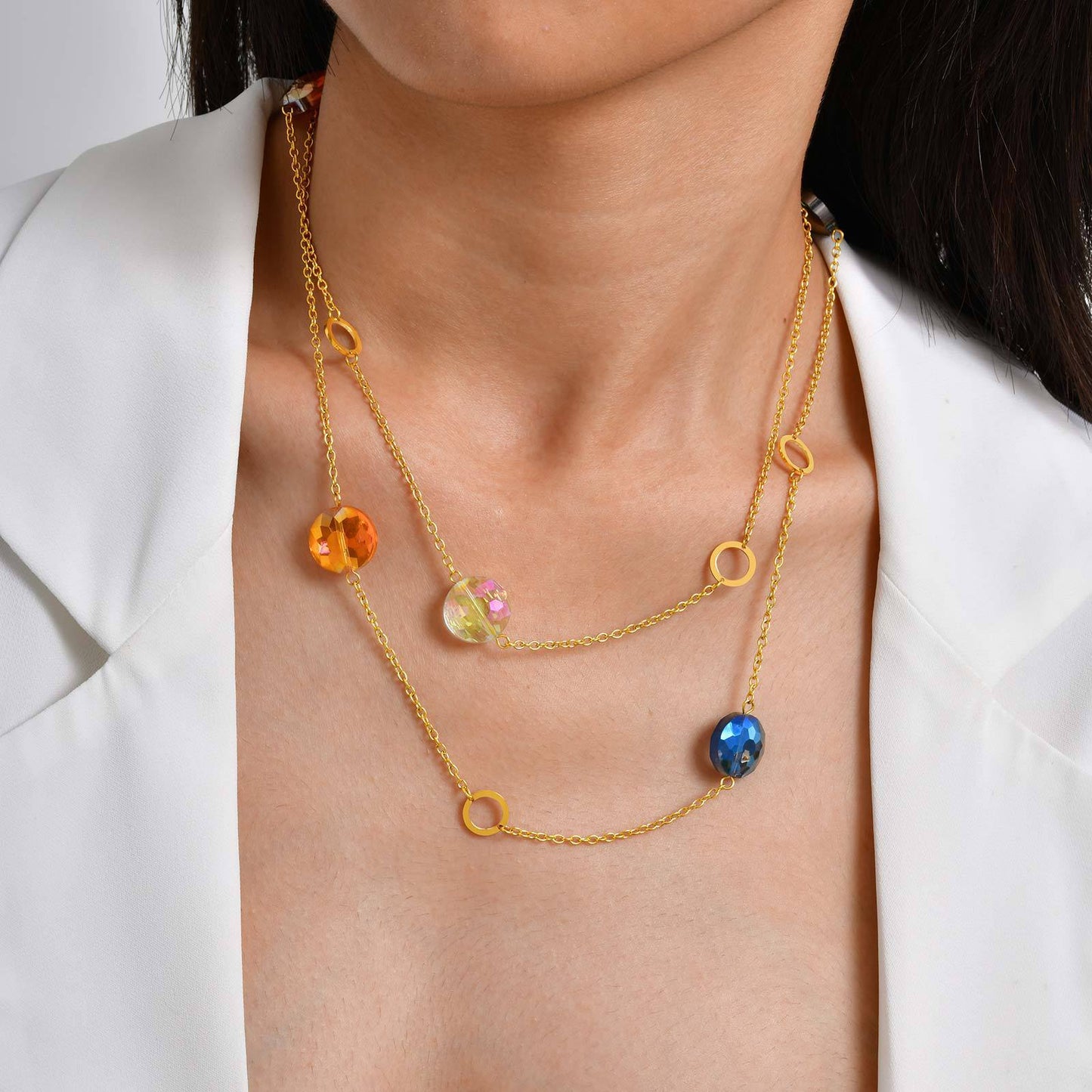 Stainless Steel Women's Style Imitation Pearl Heart Shape Stackable Necklace Gold