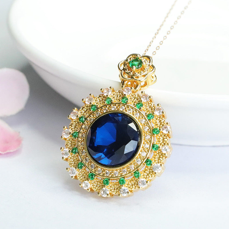 Lab-Grown Blue Spinel Sunflower Pendant — No Chain