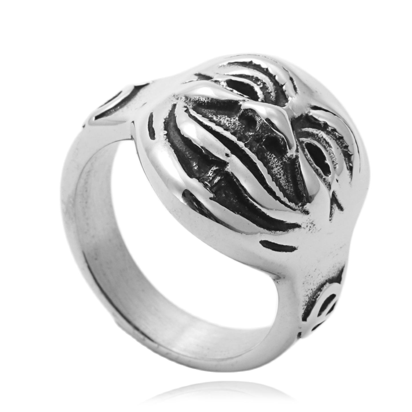 Punk-Inspired Titanium Steel Clown Mask Ring for Men - Retro Trendy Design in Sizes 8-12