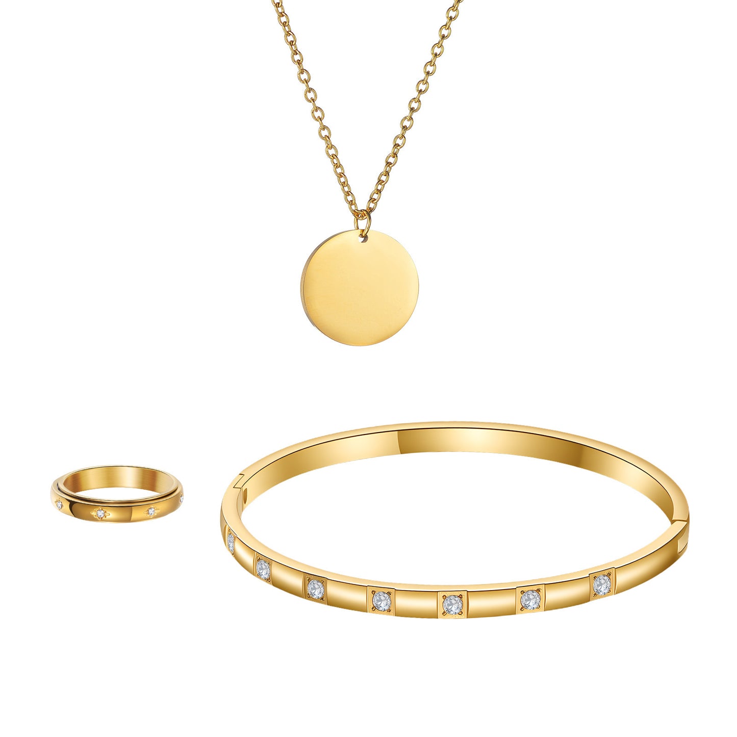 Planderful Zircon Jewelry Three Piece Ring Bracelet Necklace Set For Women And Men Unisex Light Luxury