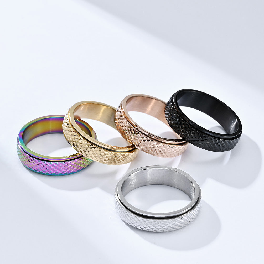 Planderful Rotating Titanium Ring Rhombus Design Unisex Fashion for Hipster Jewelry Lovers
