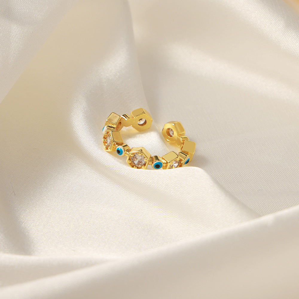 Fashionable Geometric Copper Open Ring with Zircon Glaze