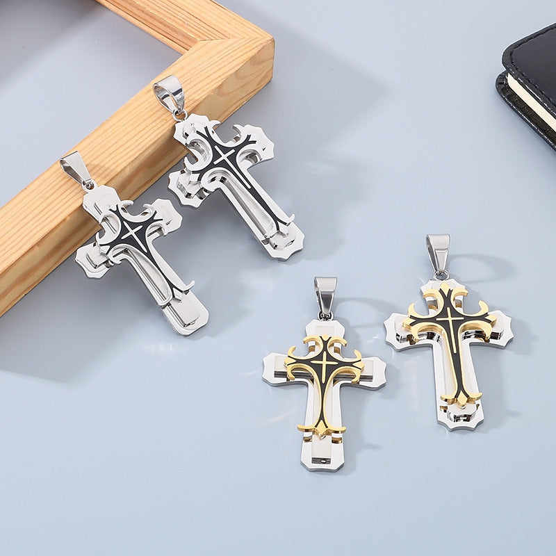 Planderful Men Cross Pendant Necklace Titanium Durable