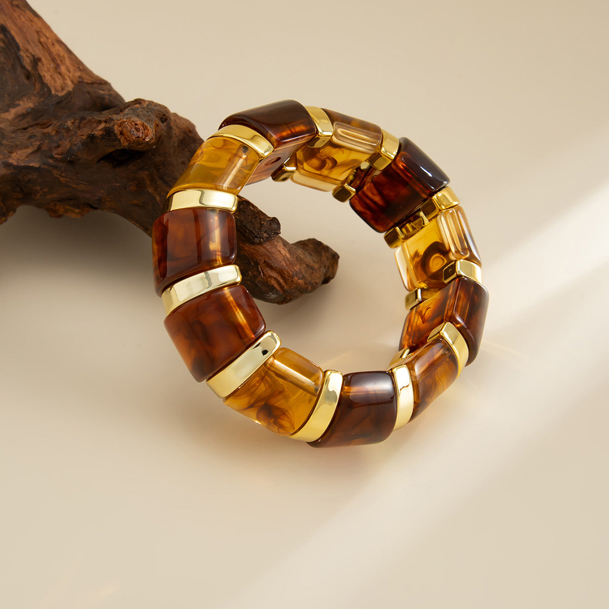 Planderful Translucent Smudged Resin Elastic Bracelet With Colorful Splice Vienna Verve Statement Jewelry For Women