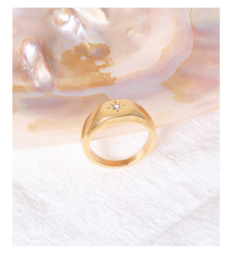 Retro European Titanium Stacked Ring with Zircon - Gold Plated Unisex Jewelry