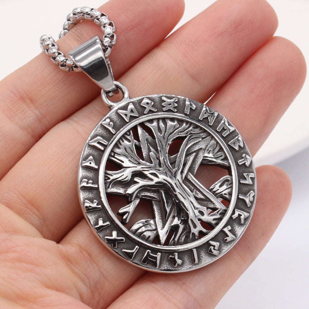 Titanium Viking Pendant For Unisex Wearers With Retro Life Tree Protection Statement By Planderful Premium