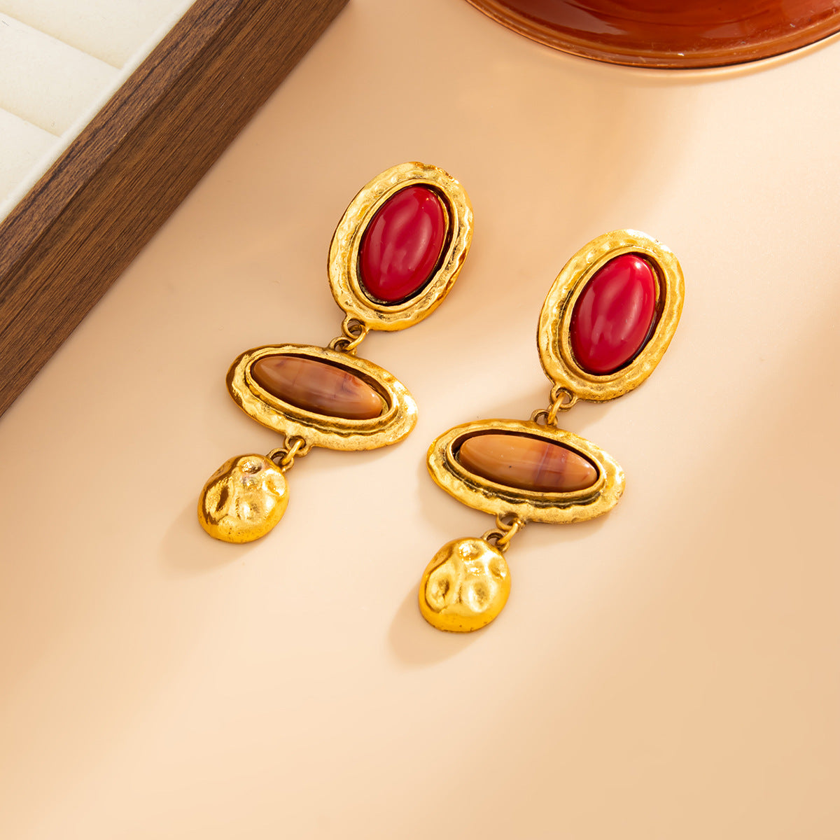Planderful Medieval Style Earrings Handmade Turquoise Gem Pendant Flower Ethnic Studs For Women Statement Jewelry
