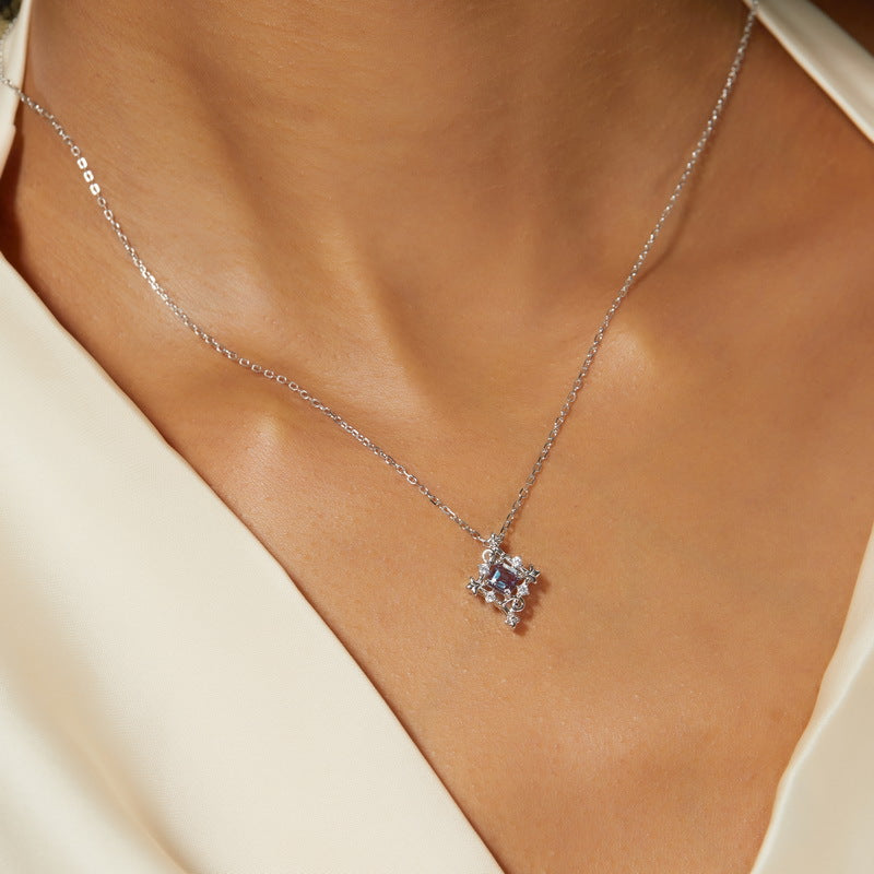 S925 Sterling Silver Lab-Grown Alexandrite Pendant Necklace