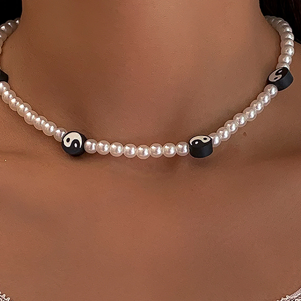 Planderful Vienna Verve Imitation Pearl Taiji Beaded Geometric Necklace For Women Elegant Statement Jewelry