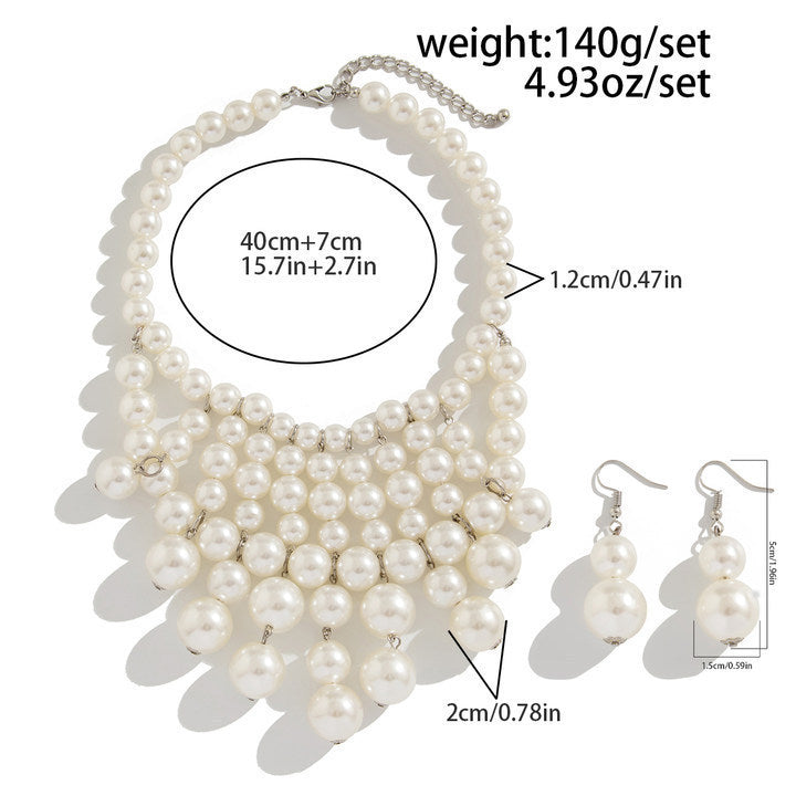 Pearl-Style Fringe Necklace & Earrings Set
