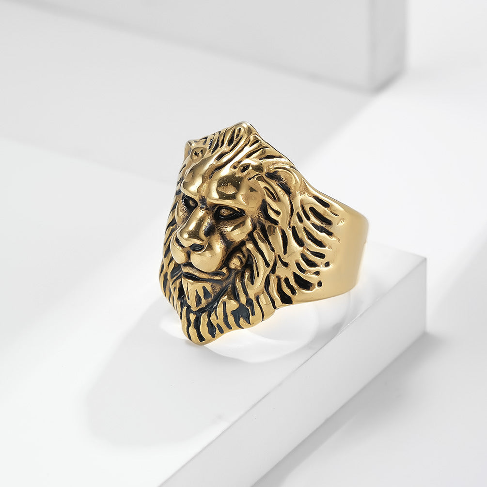 Planderful Hip Hop Ring Lion Head Titanium Steel For Men Bold Domineering Lion King Style Jewelry