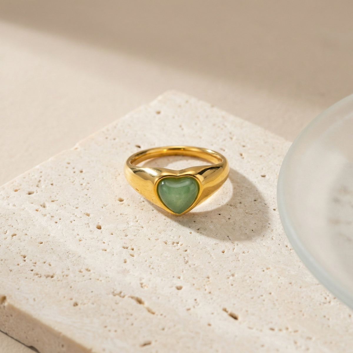 Stainless Steel Water Drop Natural Tiger's Eye Stone Oval Heart-Shaped Dongling Jade Ring