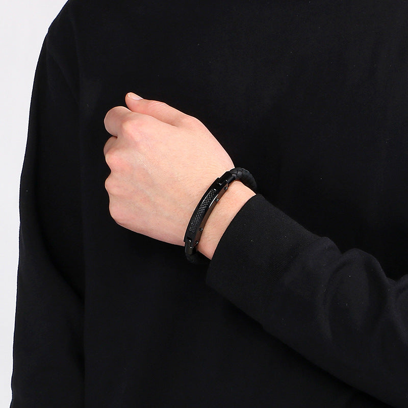 Cool Carbon Fiber Woven Leather Bracelet – & Men's Stainless Steel Bracelet