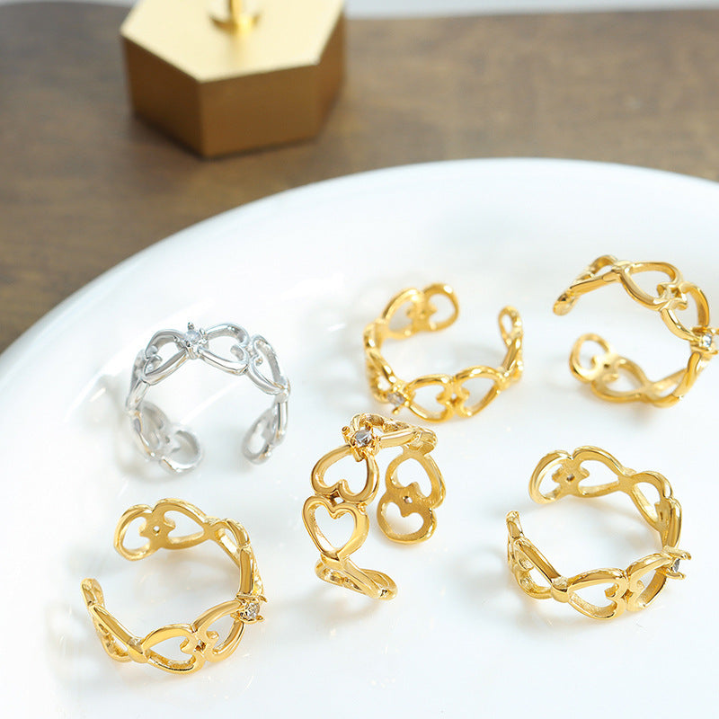 Sweet Wind Open Ring with Zircon Inlay